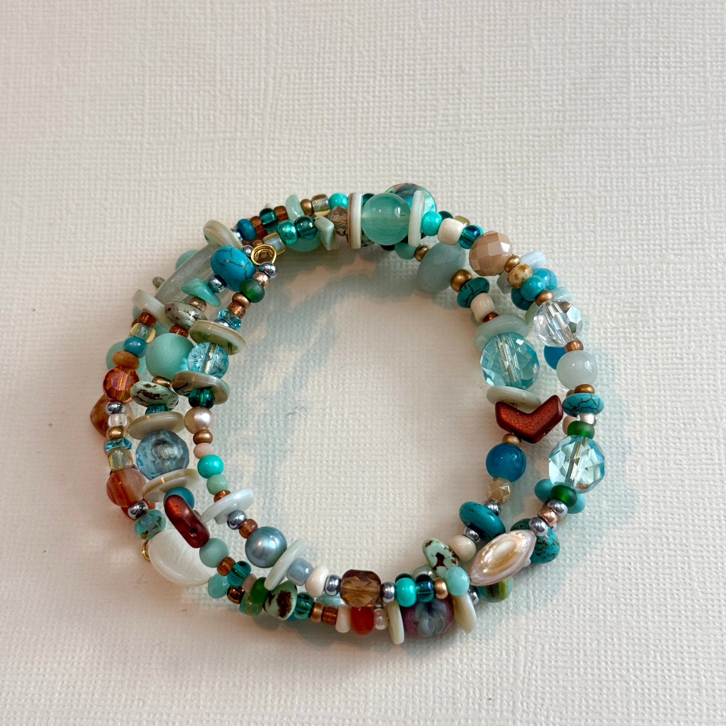 Aqua and Brown Memory Wire Bracelet