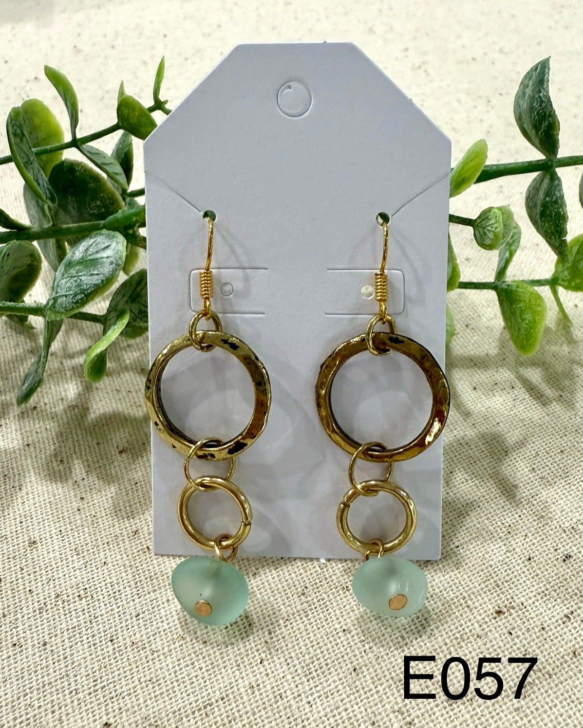 Brass Rings with Sea Glass