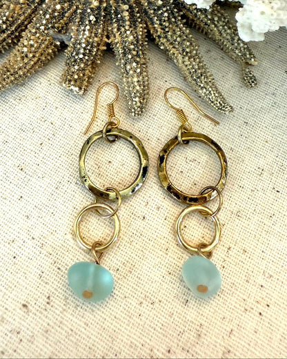 Brass Rings with Sea Glass