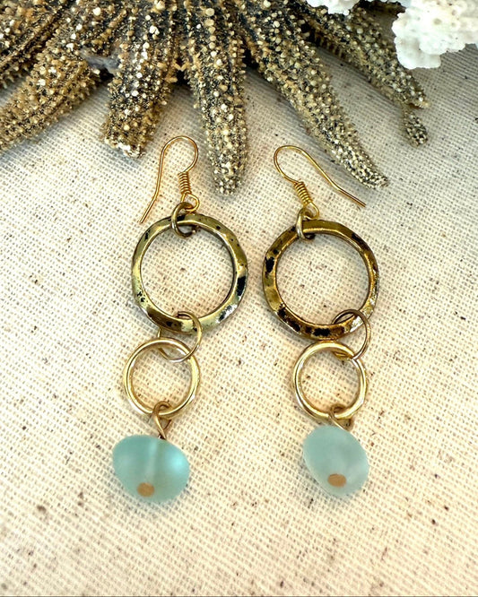 Brass Rings with Sea Glass