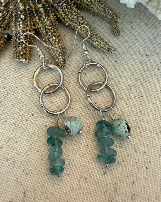 Silver With Aquamarine Chips Earrings