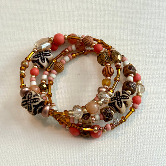 Peach and Brown Memory Wire Bracelet