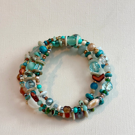 Aqua and Brown Memory Wire Bracelet